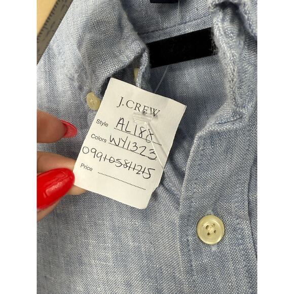 J.Crew Factory Linen Blend Shirt Men L Blue Natural Button Up Neutral Resort - Picture 6 of 8